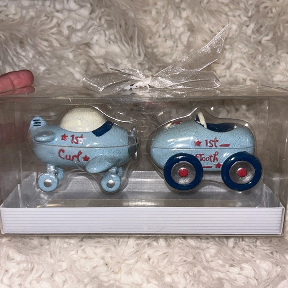 Baby Boy First Tooth Curl Keepsake Set Race Car plane - Picture 6 of 9